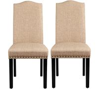 Yaheetech 2pcs Sillas de Comedor Juego de Silla de Cocina Tapizada en Tela Pack 2 Respaldo Alto con Patas de Madera para Cocina Restaurante Comedor Salon Caqui