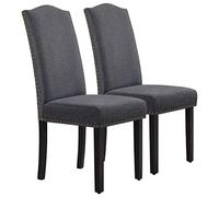 Yaheetech 2pcs Sillas de Comedor Juego de Silla de Cocina Tapizada en Tela Pack 2 Respaldo Alto con Patas de Madera para Cocina Restaurante Comedor Salon Gris Oscuro