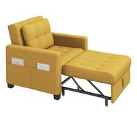 Yaheetech 3 En 1 Sofá Cama Sillón Relax Sofá Individual de 1 Plaza para Dormitorio Sala de Estar Apartamento Sofá con Respaldo Ajustable en 3 ángulo Amarillo