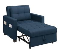 Yaheetech 3 En 1 Sofá Cama Sillón Relax Sofá Individual de 1 Plaza para Dormitorio Sala de Estar Apartamento Sofá con Respaldo Ajustable en 3 ángulo Azul