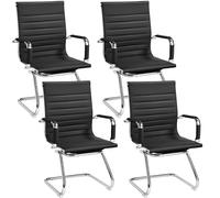 Yaheetech 4X Silla de Recepción Silla de Conferencia para Oficina Silla Tapizada Silla de Espera con Reposabrazo Silla Tapizada de Piel Sintetica Capacidad 136 KG Negro