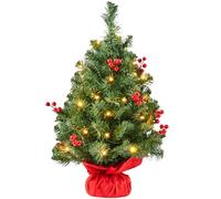 Yaheetech 60cm Mini Árboles de Navidad Artificiales con 35 Luces LED Blanca cálida y 40 Bayas Rojas para Decoración Navideña en Casa Oficina