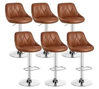 Yaheetech 6pcs de Taburetes de Bar de Altura Ajustable 86-107,5 cm Sillas de Bar Asiento Giratorio Reposapiés Cuadrado Estructura de Metal Marrón Retro