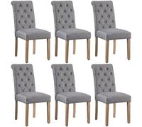 Yaheetech 6pcs Sillas de Comedor Silla de Polipiel con Pata de Madera para Salón Comedor Cocina Restaurante 45.5x62x98.5 cm Gris Oscuro-Poliéster/6 Sillas