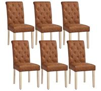 Yaheetech 6pcs Sillas de Comedor Silla de Polipiel con Pata de Madera para Salón Comedor Cocina Restaurante 45.5x62x98.5 cm Marrón-Poliuretano/6 Sillas