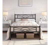 Yaheetech 90 x 190cm Marco de Cama de Plataforma Individual con Cabecero y Listones de Cama Metálicos Amplio Almacenamiento Debajo de la Cama Negro
