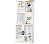 Yaheetech Alacena de Cocina Mueble Buffet Armario de Cocina Aparador de Almacenaje con Puertas de Vidrio, Estantes Ajustables 80 × 37 × 183 cm