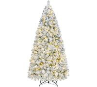 Yaheetech Árbol de Navidad Artificial de 183 cm con Nieve y 250 LED Blancos Cálidos 780 Puntas Retardantes de Llama Soporte Incluido Montaje Rápido, Blanco y Verde