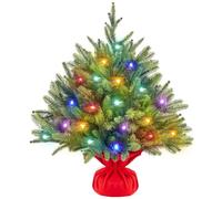 Yaheetech Árbol de Navidad Artificial Mini de 61 cm con 35 LED Multicolores y 62 Puntas, Aspecto Realista, Árbol de Mesa Ignífugo Pequeño para Decoración Navideña, Verde