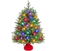 Yaheetech Árbol de Navidad Artificial Mini de 91 cm con 50 LED Multicolores y 143 Puntas, Aspecto Realista, Árbol de Mesa Ignífugo Pequeño para Decoración Navideña, Verde