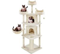 Yaheetech Árbol Rascador para 3-5 Gatos Gigante de Altura 175 cm Torre de Juegos con 2 Grandes Grutas 3 Plaraformas Beige