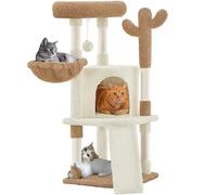 Yaheetech Árbol Rascador para Gatos 107cm con Rampa de sisal Beige y Marrón | Postes cuerda de sisal, fácil de montar，forma de cactus，Estable a los saltos，saludable，Perca ancha，Bola colgante sustituible