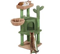 Yaheetech Árbol Rascador para Gatos 107cm con Rampa de sisal Verde y Marrón | Postes cuerda de sisal, fácil de montar，forma de cactus，Estable a los saltos，saludable，Perca ancha，Bola colgante sustituible