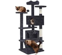 Yaheetech Árbol Rascador para Gatos 139cm con 3 Plataformas 2 nidos 2 Pompones Torre de Escalador con Postes en sisal Ideal para 3-4 Gatos Negro