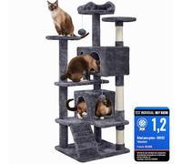 Yaheetech Árbol Rascador para Gatos 139cm Torre con Poste Sisal Gris Oscuro | Estable a los saltos, postes cuerda de sisal, Bola colgante sustituible，Condominio grande，Correa antivuelco, fácil de montar