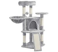 Yaheetech Árbol Rascador para Gatos Altura 106 cm Torre de Gatos Gris Claro | Rampa de sisal, Correa antivuelco, postes cuerda de sisal, Bola colgante, Condominio grande, cesta acogedora