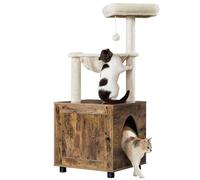 Yaheetech Árbol Rascador para Gatos con Mueble Casita de Arena 2 en 1 Altura 125 cm Marrón Rústico
