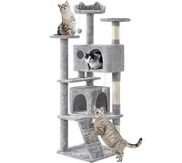 Yaheetech Árbol Rascador para Gatos de 158 cm Torre Escalador Gris Claro | Estable a los saltos，postes cuerda de sisal, Bola colgante sustituible，Condominio grande，Correa antivuelco, fácil de montar