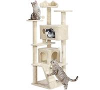 Yaheetech Árbol Rascador para gatos Multinivel plataforma 158cm Beige | Estable a los saltos，postes cuerda de sisal, Bola colgante sustituible，Condominio grande，Correa antivuelco, fácil de montar