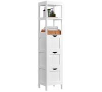 Yaheetech Armario Alta de Baño Mueble Auxiliar de Baño con 2 Estantes Abiertos y 3 Cajones 30x30x142 cm Blanco