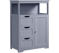 Yaheetech Armario Baño con Cajón y Estante Ajustable 66x35x90 cm Mueble Baño de Madera Suelo Mueble Auxiliar de Cocina Armario Multiusos con Puertas Dobles para Salón Entrada Gris