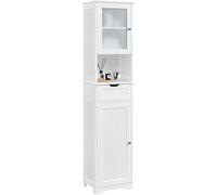 Yaheetech Armario Baño Mueble Auxiliar de Baño Armario de Cocina con Puerta de Cristal Estrecho 40x30x170 cm Blanco