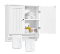 Yaheetech Armario Baño Pared Armario Cocina Colgante con Toallero 60,5x22,5x64 cm Mueble Baño Suspendido de Madera Blanco