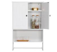 Yaheetech Armario Baño Pared Mueble Baño Colgar con Toallero Armario Colgante de Cocina con 2 Puertas 48,5x14x73cm Blanco Brillo