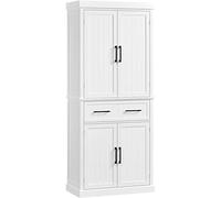 Yaheetech Armario de Almacenamiento con 4 Puertas y 1 Cajón, 183.5x76.5x40.5 cm, 2 Estantes Ajustables para Cocina, Salón y Entrada, Blanco