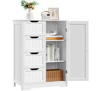 Yaheetech Armario de Baño Columna Mueble Baño Auxiliar Armario de Almacenamiento Cajonera con 4 Cajones para Sala de Estar, Cocina, Blanco 66x35x90cm