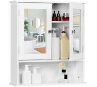 Yaheetech Armario de Baño con Espejo Armario de Pared con 2 Puertas 58x56x13cm Gabinete de Almacenaje para Colgar con 3 Niveles para Cocina Salón