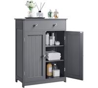 Yaheetech Armario de baño independiente, mueble de suelo con estante ajustable, 80 x 60 x 30 cm, mueble de madera con 2 puertas y cajón, armario de entrada de almacenamiento (gris oscuro)