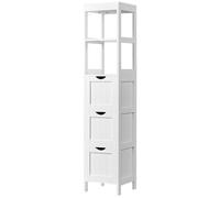 Yaheetech Armario de Baño Mueble con 2 Estantes Abiertos y 3 Cajones 30x30x142 cm para Baño Salón Cocina Blanco