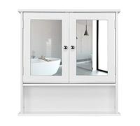 Yaheetech Armario de Pared con Espejo 56x13x58 cm para Baño con 3 Niveles Gabinete Colgador para Cocina Salón Madera Armario Suspendido de Almacenaje