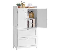 Yaheetech Armario de Suelo para Baño Clásico, Mueble de Almacenaje de Madera para Salón Cocina Entrada, con 2 Puertas y 2 cajones, Borde Elevado, Estante Ajustable, 60 x 30 x 115 cm, Blanco