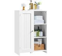 Yaheetech Armario de Suelo para Baño Moderno con Puerta Única 3 Estantes Abiertos Mueble de Almacenaje para Baño Oficina en Casa Blanco