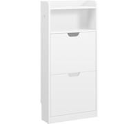 Yaheetech Armario de Zapatos Estrecho con 2 Cajones Abatibles y Compartimento Abierto Mueble Entrada Recibidor Zapatero Moderno Autoportante de 4 Niveles para Entrada Pasillo 50x17x108 cm Blanco