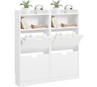 Yaheetech Armario de Zapatos Estrecho con 4 Solapas y 2 Compartimentos Abiertos Mueble Zapatero Armario Moderno con Ganchos para Sala de Estar Pasillo Entrada 100x17x108 cm Blanco