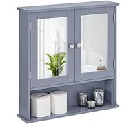 Yaheetech Armarios con Espejo para Baño Armario de Pared con 2 Puertas Mueble de Pared de baño Espejo con Estante Mueble para Baño Cocina 56×13×58cm Gris