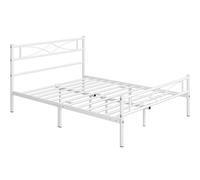 Yaheetech Base de Cama de Metal Marco de Cama de Plataforma con Cabercero Cama Doble con Espacio Bajo de 32 cm Apto para Colchón de 140 x 200 cm Blanco Estructura Metálica