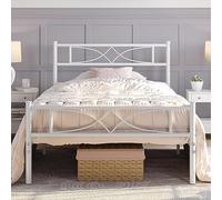 Yaheetech Base de Cama de Metal Marco de Cama de Plataforma con Cabercero Cama Individual con Espacio Bajo de 32 cm Apto para Colchón de 90 x 190 cm Blanco Estructura Metálica