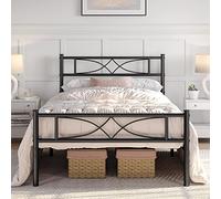 Yaheetech Base de Cama de Metal Marco de Cama de Plataforma con Cabercero Cama Individual con Espacio Bajo de 32 cm Apto para Colchón 90 x 200cm Estructura Metálica Negro