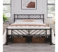 Yaheetech Base para Colchón de 140 x 200 cm Cama Doble de Metal con Cabecera Estilo Moderno Espacio Inferior de 32 cm Plataforma Bed Frame Negro