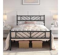 Yaheetech Base para Colchón de 90 x 200 cm Cama Individual de Metal con Cabecera Estilo Moderno Espacio Inferior de 32 cm Plataforma Bed Frame Negro