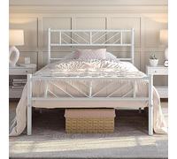 Yaheetech Base para Colchón de 90 x 200 cm Cama Individual de Metal con Cabecera Estilo Moderno Espacio Inferior de 32 cm Plataforma Bed Frame Blanco