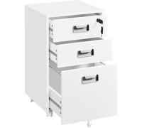 Yaheetech Cajonera de Oficina con Ruedas Gabinete de Oficina con 3 Cajones y Cerradura 40x40x66,5cm Armario Archivador Carpeta de Gran Capacidad para Carta y Archivos A4 Blanco
