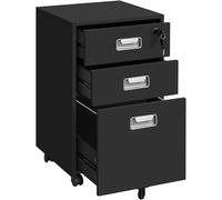 Yaheetech Cajonera de Oficina con Ruedas Gabinete de Oficina con 3 Cajones y Cerradura 40x40x66,5cm Armario Archivador Carpeta de Gran Capacidad para Carta y Archivos A4 Negro