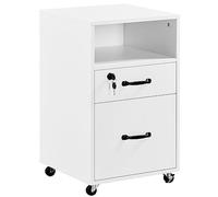 Yaheetech Cajonera Escritorio con Ruedas Cajonera de Oficina con 2 Cajones Mueble Archivador Móvil con Cerredura y Llave, Blanco para Carta A4 40×40×65,5cm