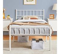 Yaheetech Cama de Metal con Marco de Metal, Cama de Invitados, Cama Individual/Doble, Moderno Marco de Cama Juvenil con somier para Dormitorio, habitación de Invitados, 90 x 190 cm, Color Blanco