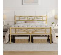 Yaheetech Cama Doble con Espacio Bajo Marco Metal Altura 32 cm Cama Individual con Cabecera para Colchón de 140X 200 cm Oro